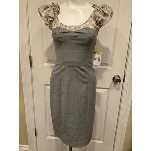 Rebecca Taylor Gray Sweetheart Dress W/ Leopard Print Blouse, Size 0 (US)